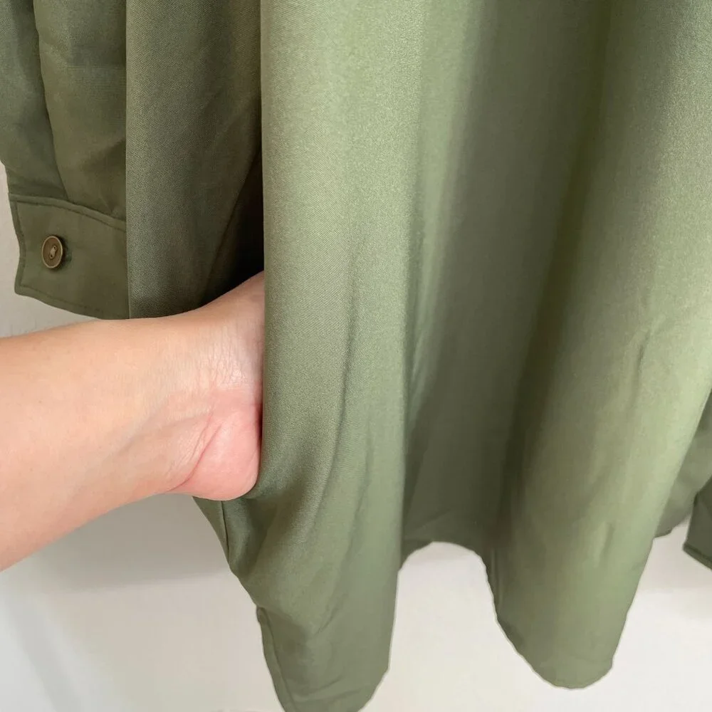 Susan Graver Woman Plus 4XP Olive Green Button UpTunic Shirt Pockets Long Sleeve - Picture 6 of 9